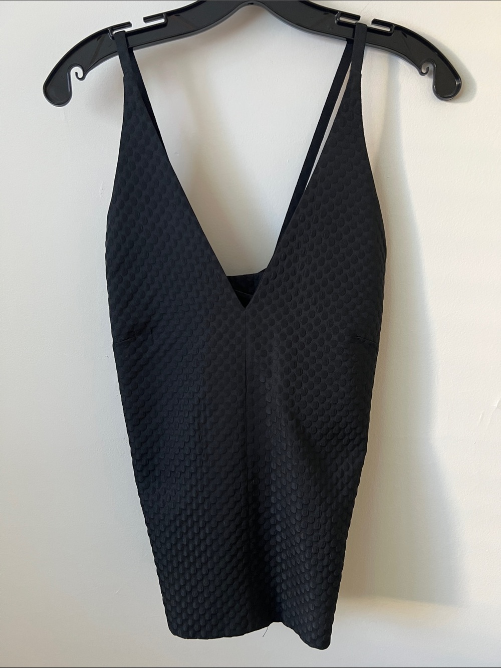 Plunge V-Neck Black Textured Slip Chemise